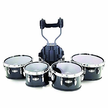 Pearl 10/12/13/14 PMTCCS0234 Championship Marching Quad w/Carrier, Black Lacquer (11-1-B)